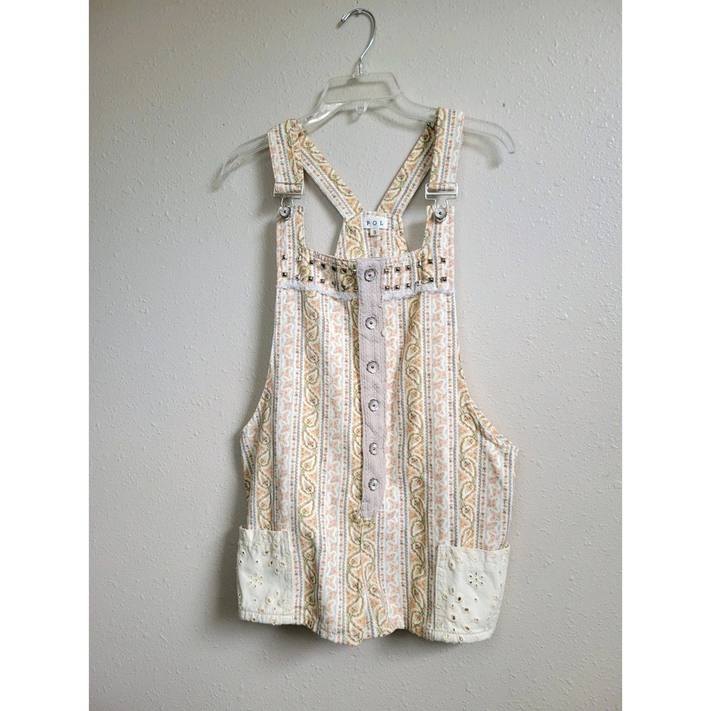 POL Studed Adorned Paisley Print Overalls Shorts Pockets Boho Sz‎ S